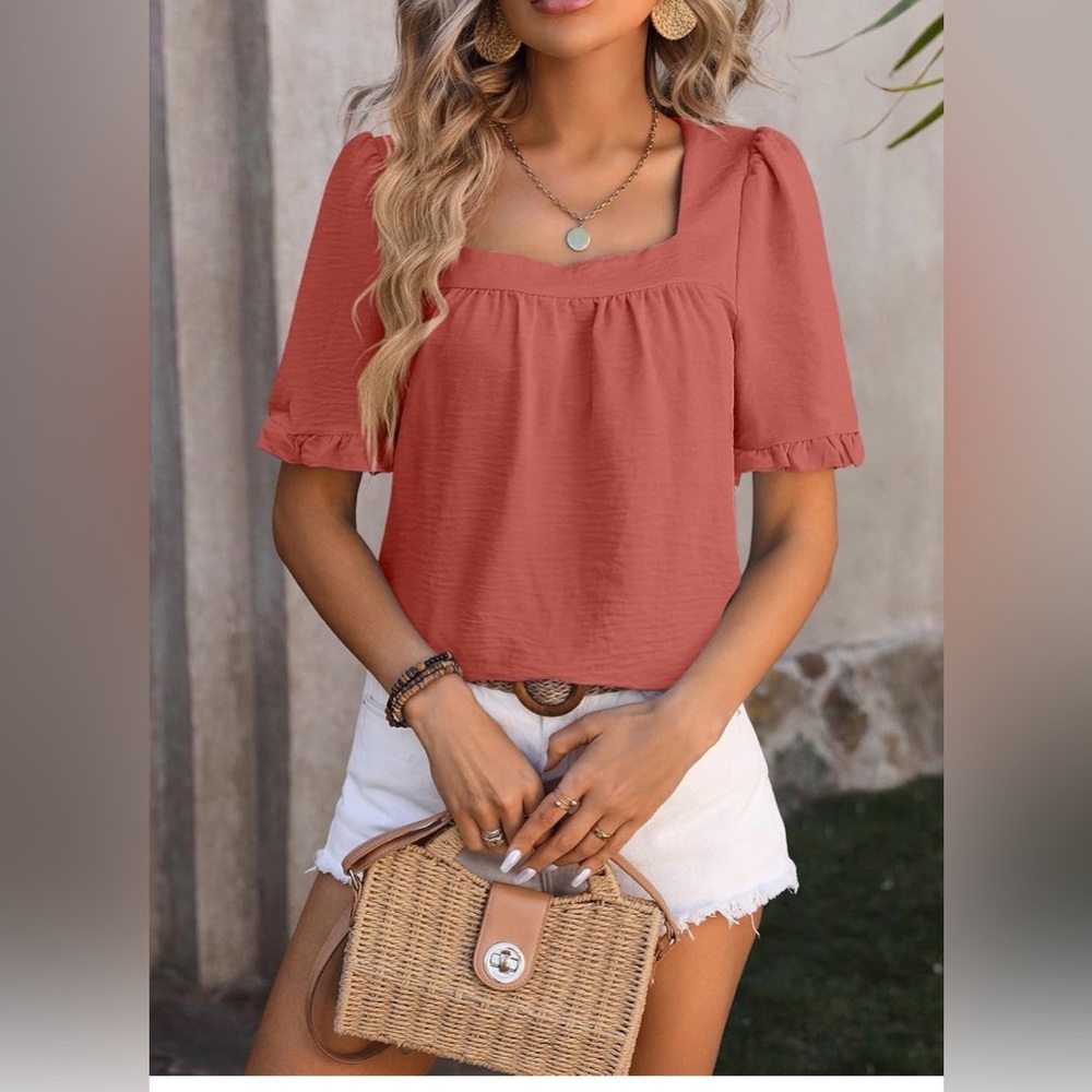 Elegant Coral Ruffle Sleeve Blouse